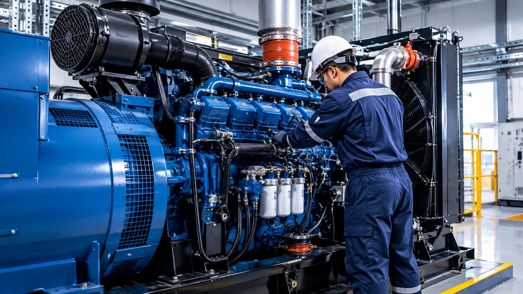 Técnico especializado trabajando sobre una planta eléctrica